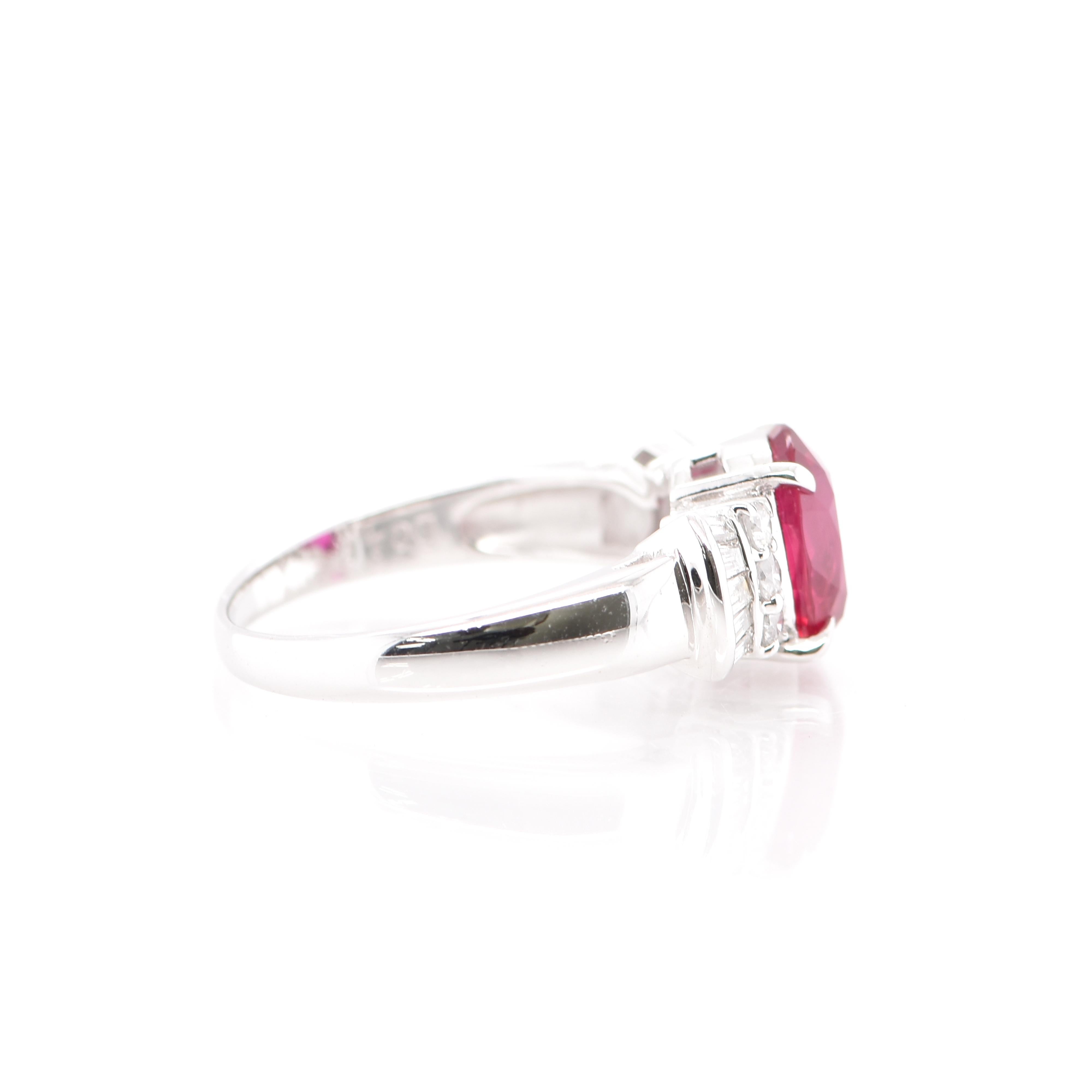 Modern GIA Certified 2.13 Carat Natural Untreated 'No Heat' Ruby Ring Set in Platinum For Sale