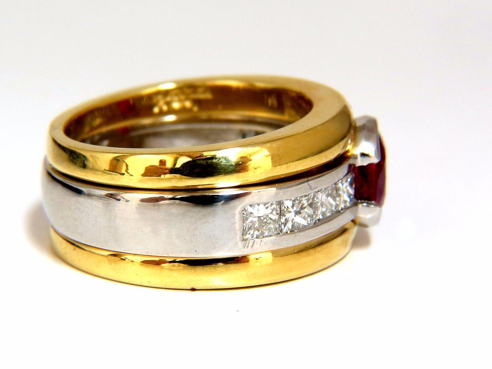Taille ovale Bague en platine et or 18 carats avec diamants et rubis de 2,13 carats, certifiés GIA, sans chaleur en vente
