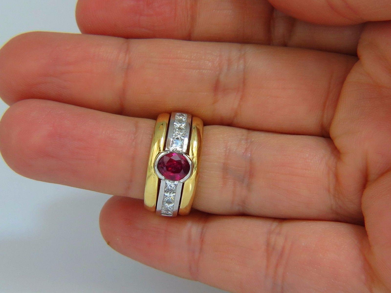 Oval Cut GIA Certified 2.13 Carat No Heat Ruby Diamonds Ring 18 Karat and Platinum Fused For Sale