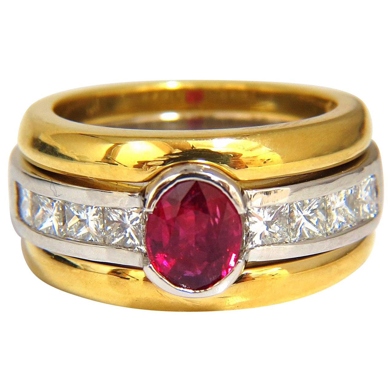 Bague en platine et or 18 carats avec diamants et rubis de 2,13 carats, certifiés GIA, sans chaleur