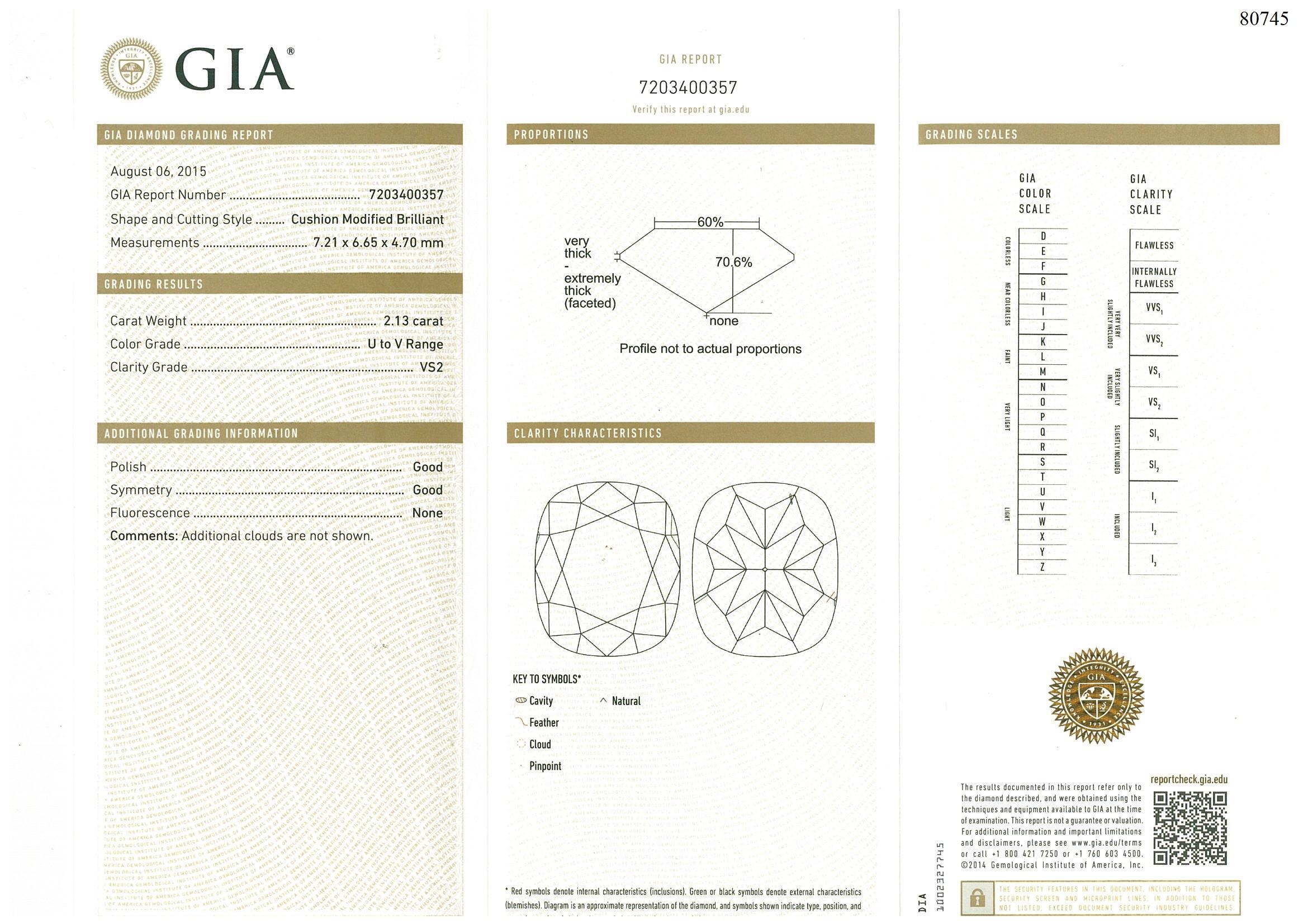 GIA Certified 2.13 Carat VS Quality U-V Diamond Ring For Sale 1