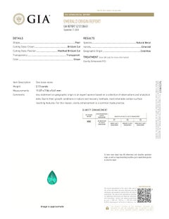 GIA Certified 2.13 Carat Pear Shape F2 Emerald