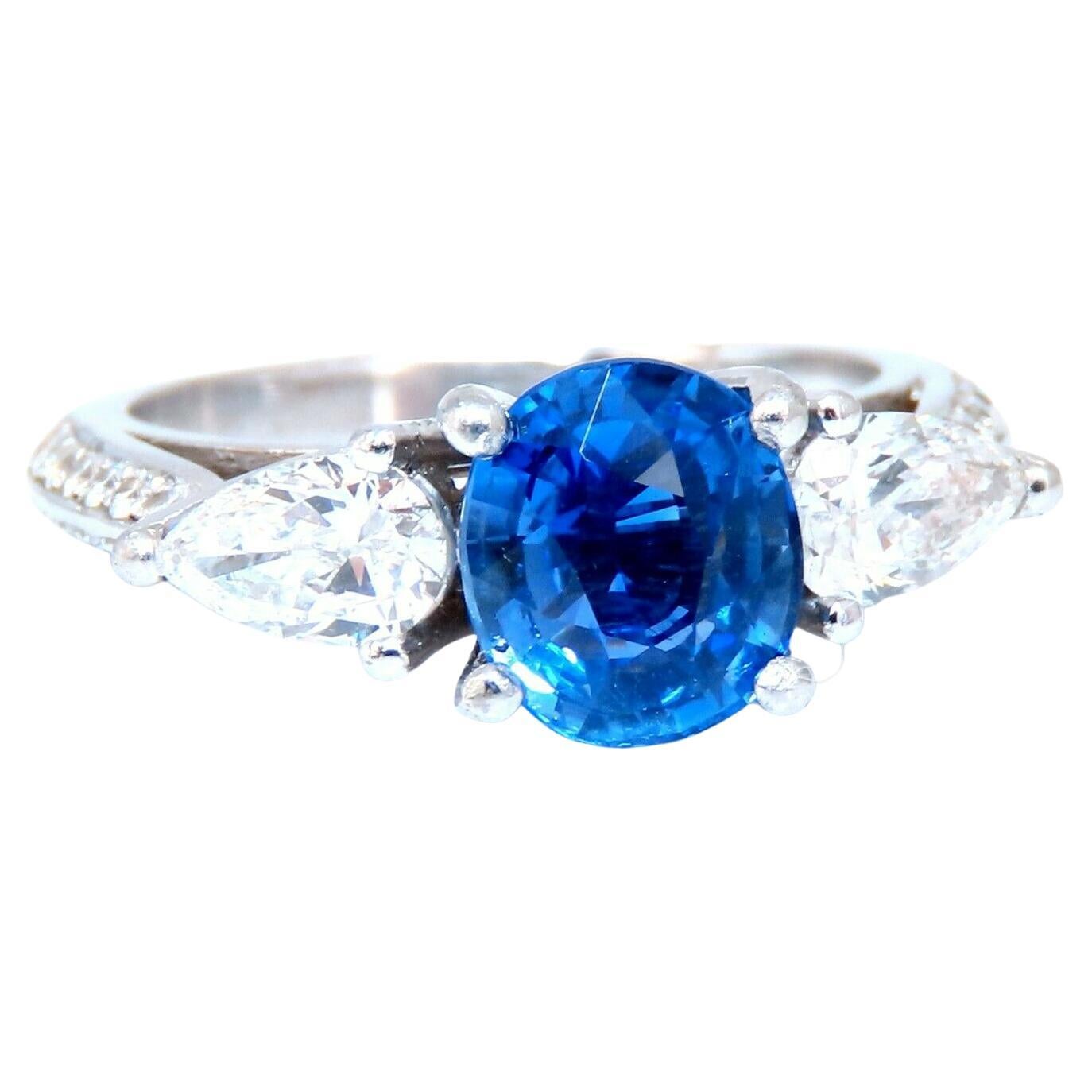 GIA Certified 2.13ct Sapphire Diamonds Ring Platinum For Sale