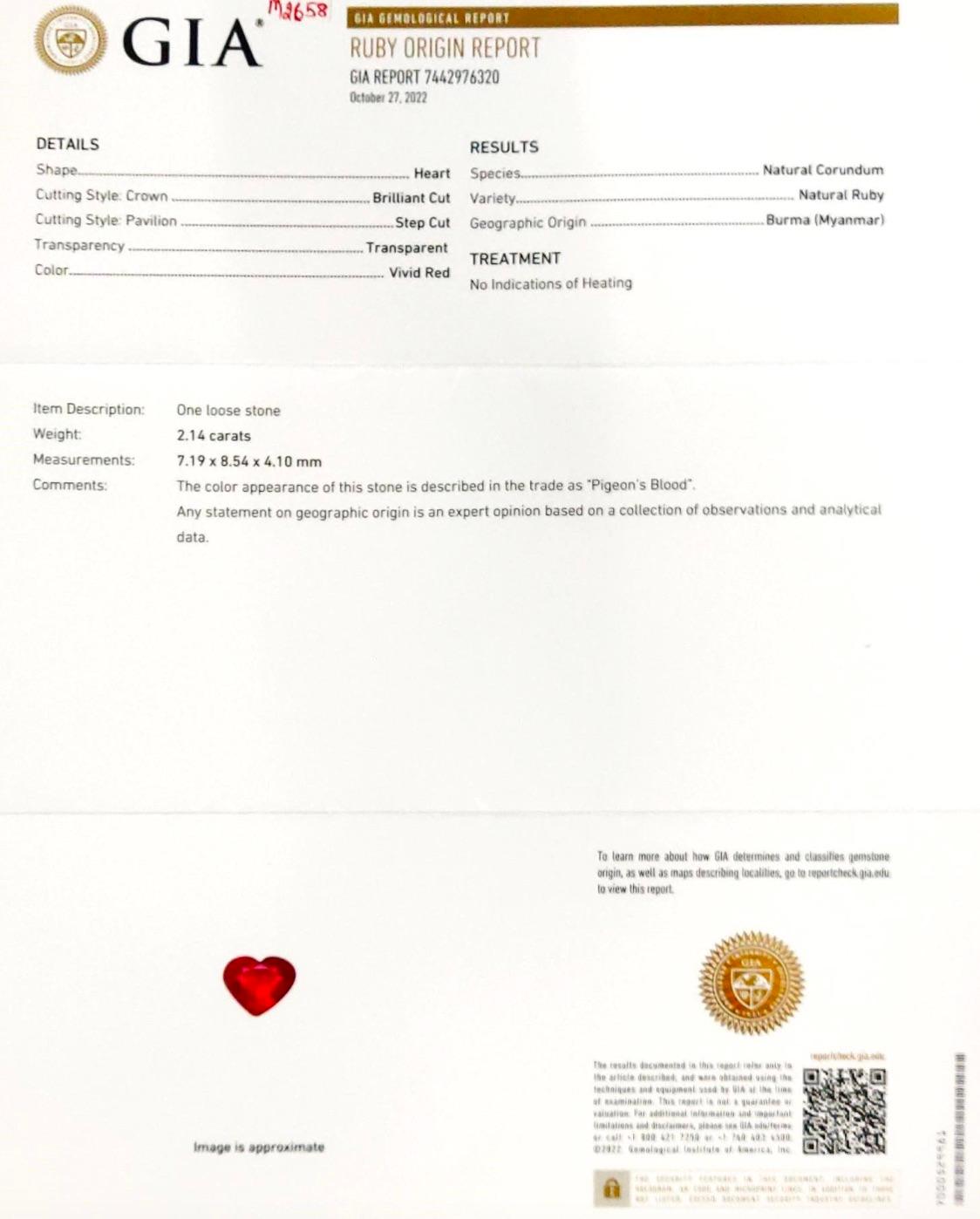 GIA Certified 2.14 Carat Burmese Ruby No Heat Pigeon Blood Ring in 18k Gold 1