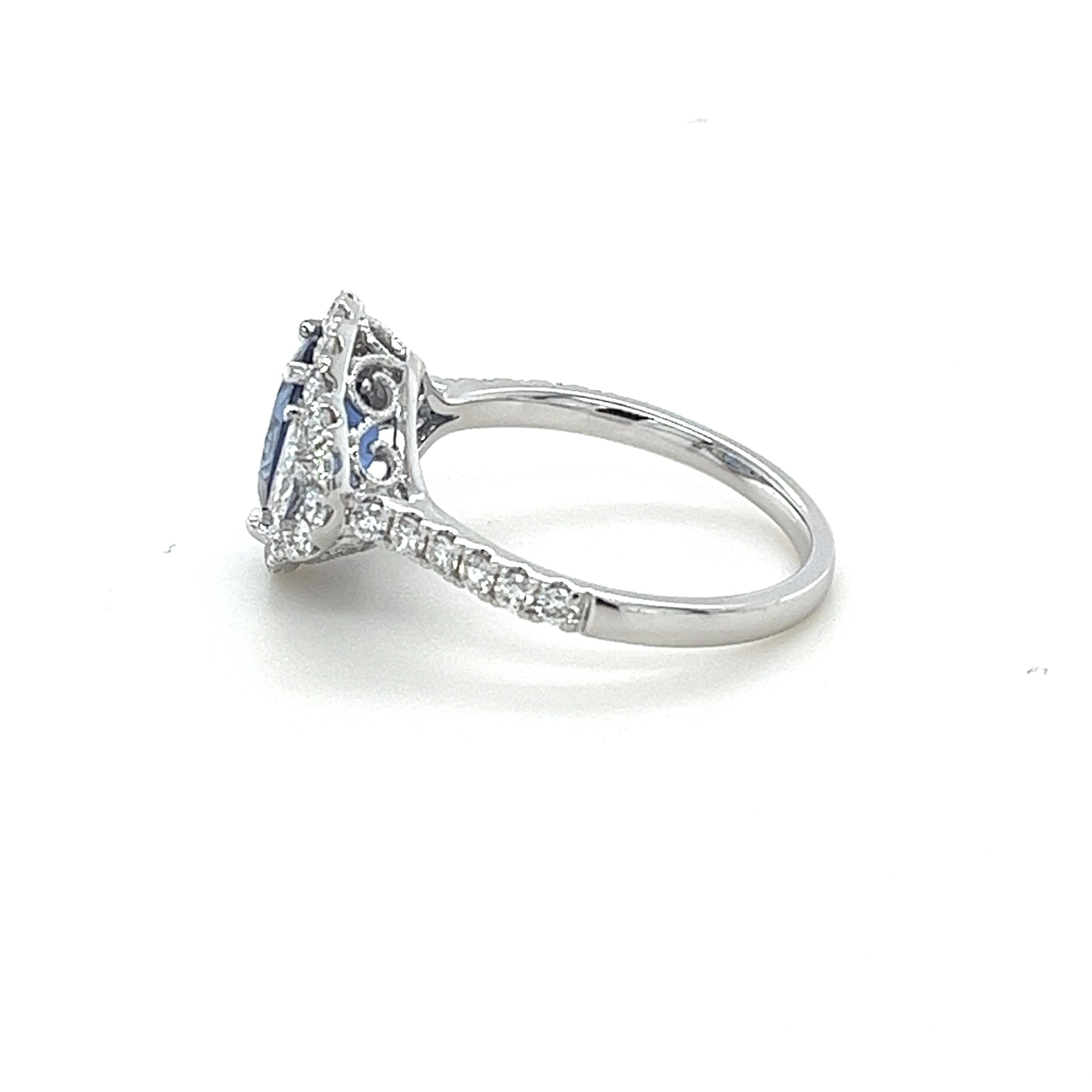 Modern GIA Certified 2.14 Carat Ceylon Sapphire & Diamond Ring in 18 Karat White Gold For Sale