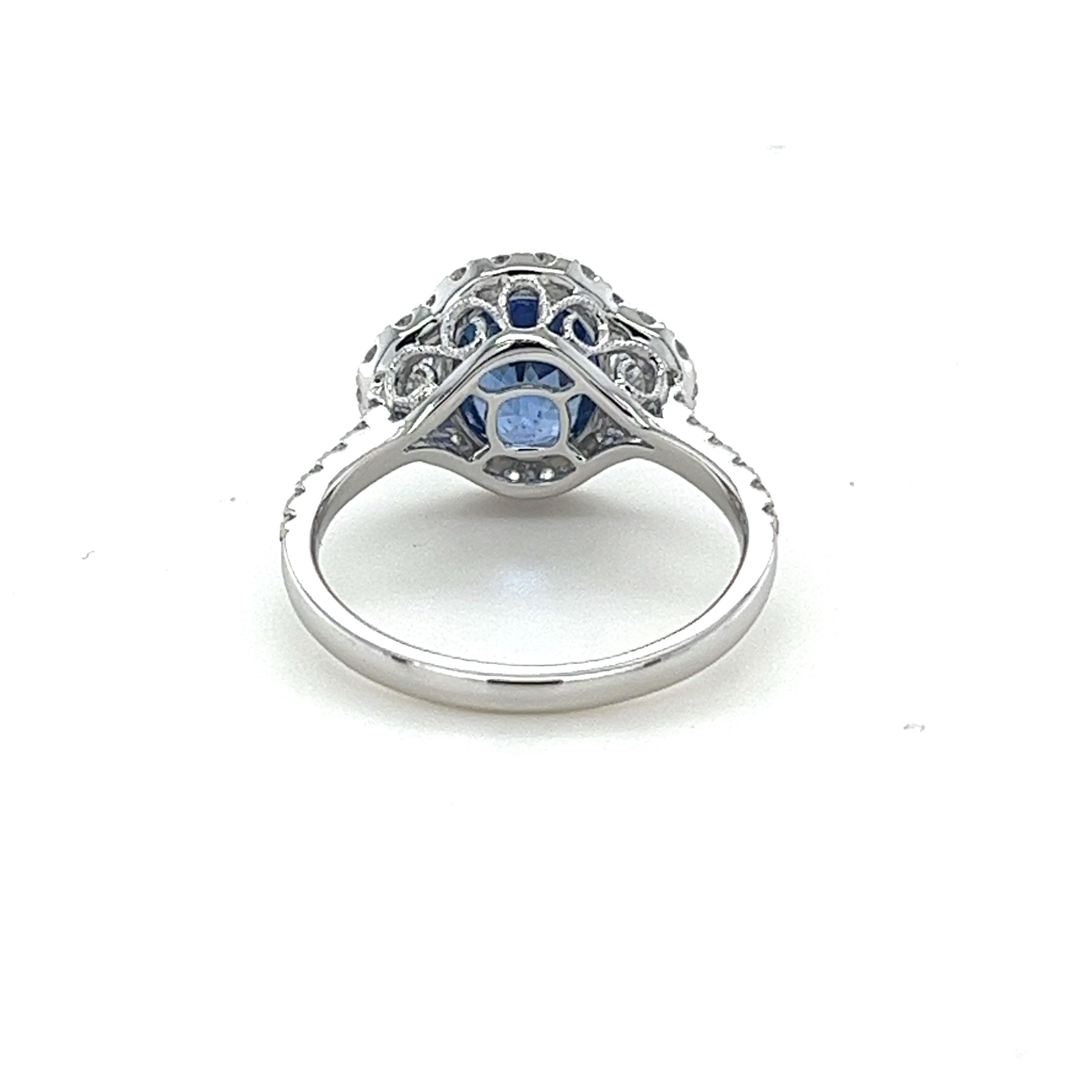 Oval Cut GIA Certified 2.14 Carat Ceylon Sapphire & Diamond Ring in 18 Karat White Gold For Sale