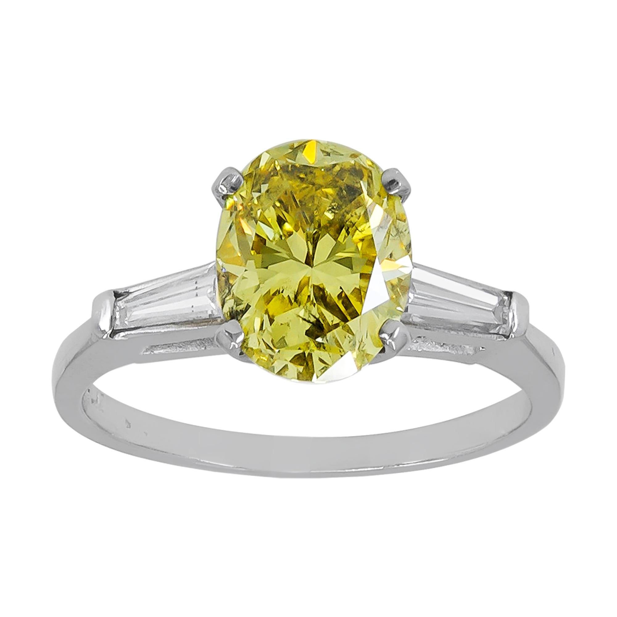 Spectra Fine Jewelry, GIA Certified 2.14 Carat Fancy Vivid Yellow Diamond Ring For Sale