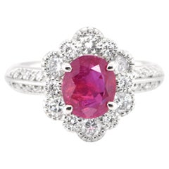 GIA Certified 2.14 Carat Natural, Unheated Ruby and Diamond Ring Set in Platinum