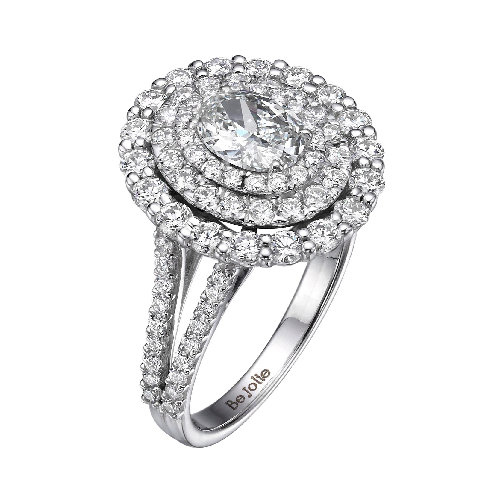 GIA Certified 2.14 Carat Oval Cut Diamond Triple Halo Engagement Ring G / VVS1
