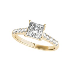 Bague en or jaune avec diamant certifié GIA de 2.14 carat Princesse Cathédrale Treillis