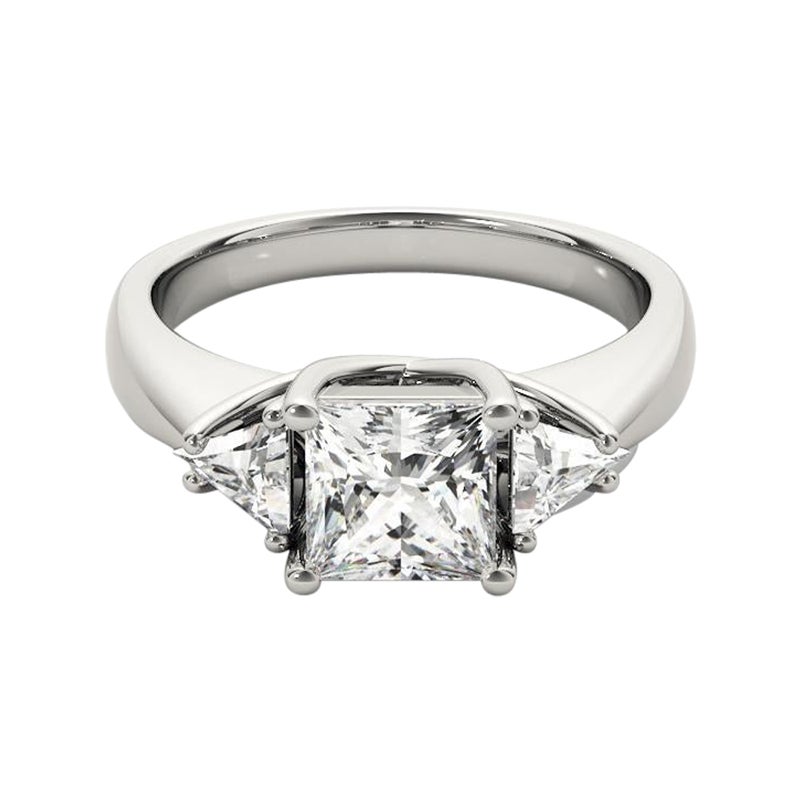GIA Certified 2.14 Carat Three-Stone Trillion e Princess Platinum Diamond Ring
