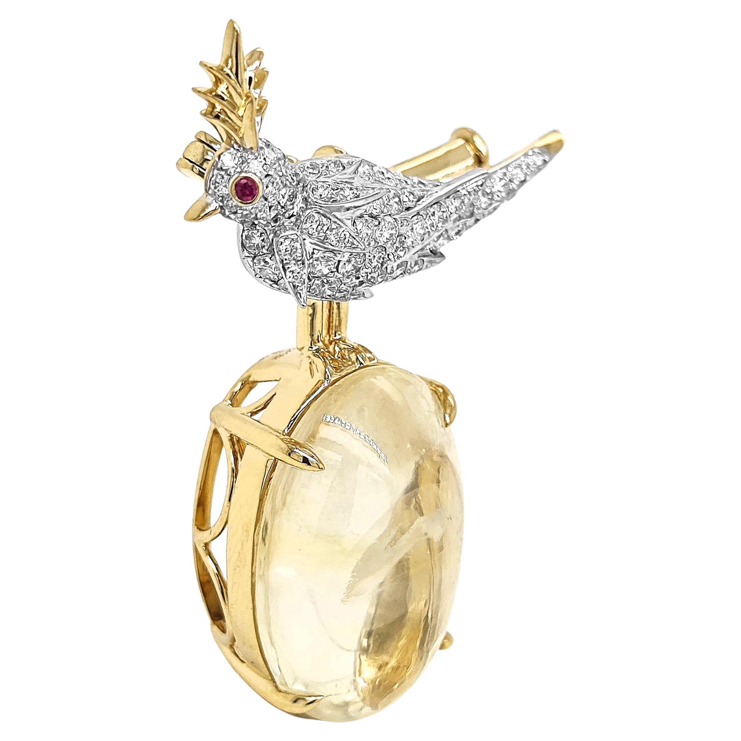 Pendentif en or jaune certifié GIA 21,41 carats saphir diamant blanc