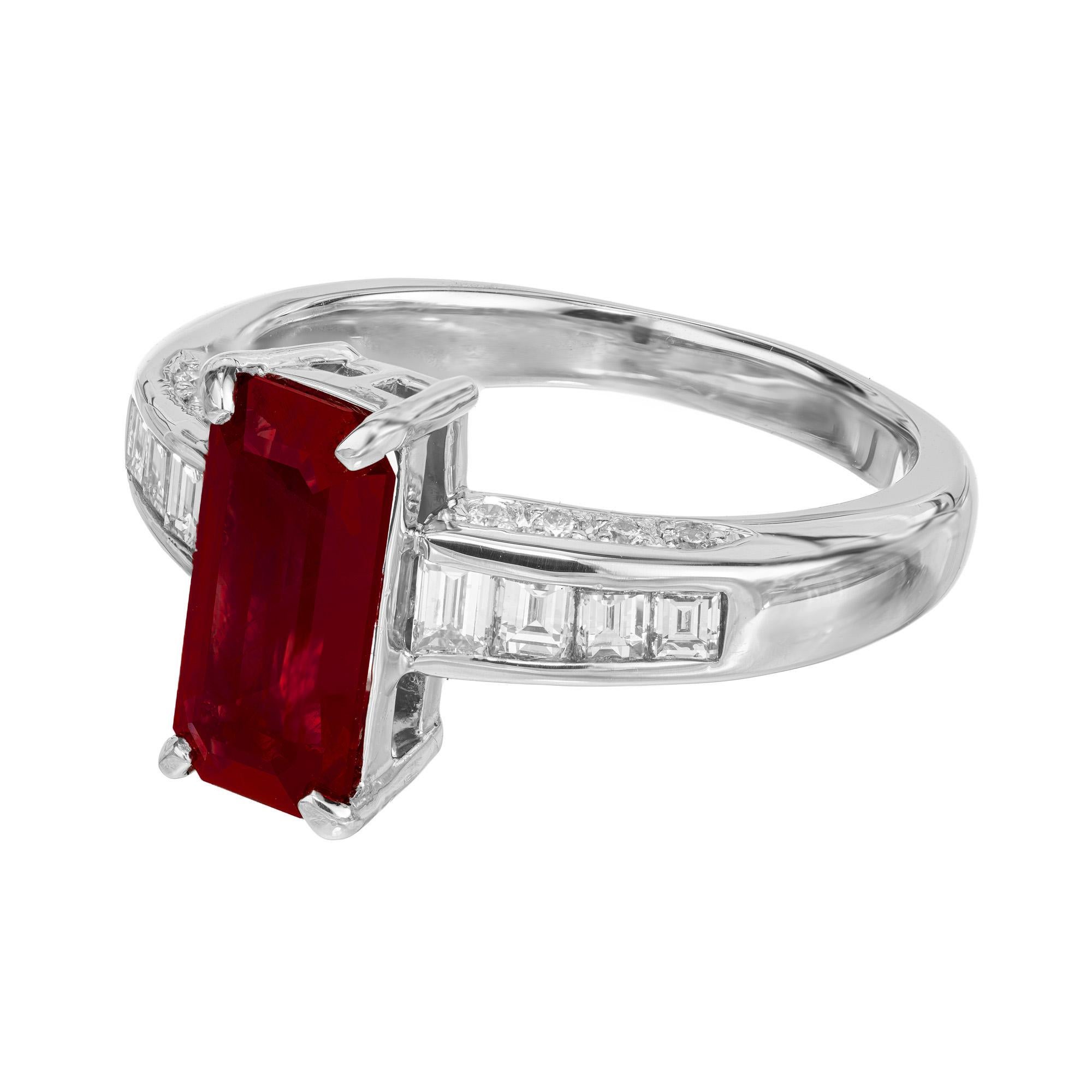 Octagon Cut GIA Certified 2.15 Carat Burma Octagonal Ruby Diamond Platinum Engagement Ring For Sale