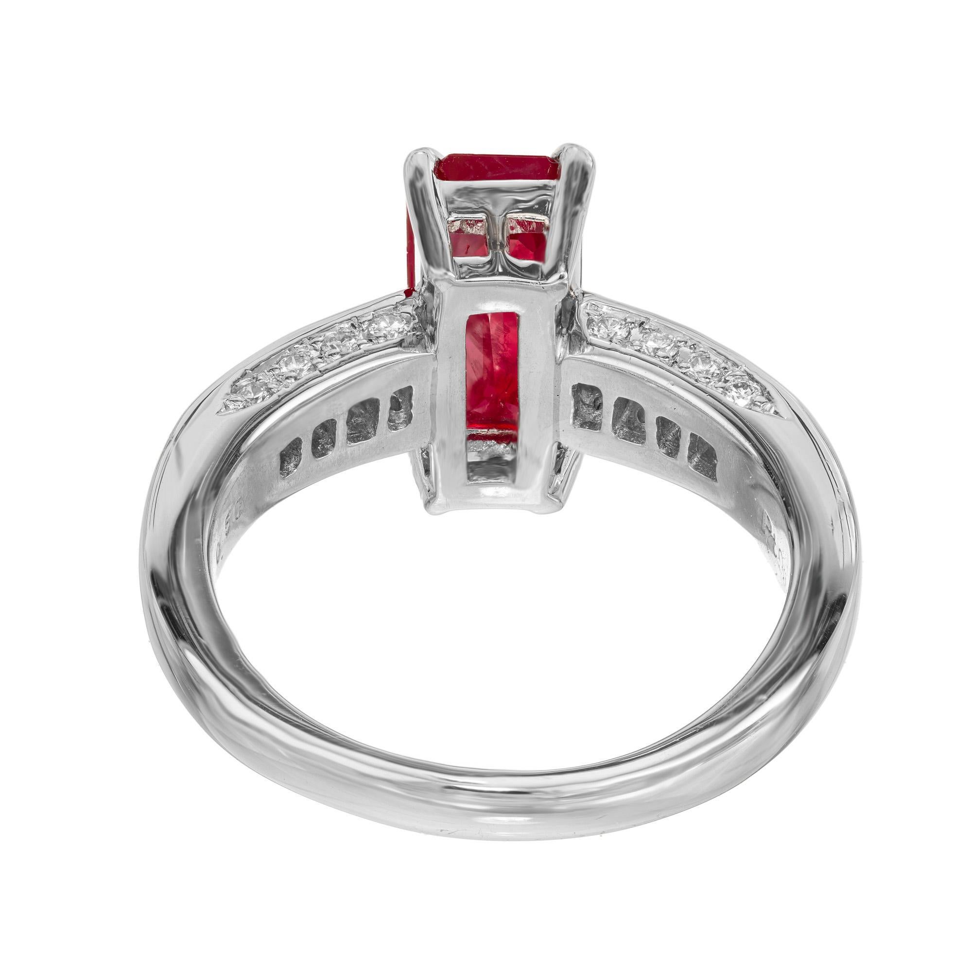 GIA Certified 2.15 Carat Burma Octagonal Ruby Diamond Platinum Engagement Ring For Sale 1
