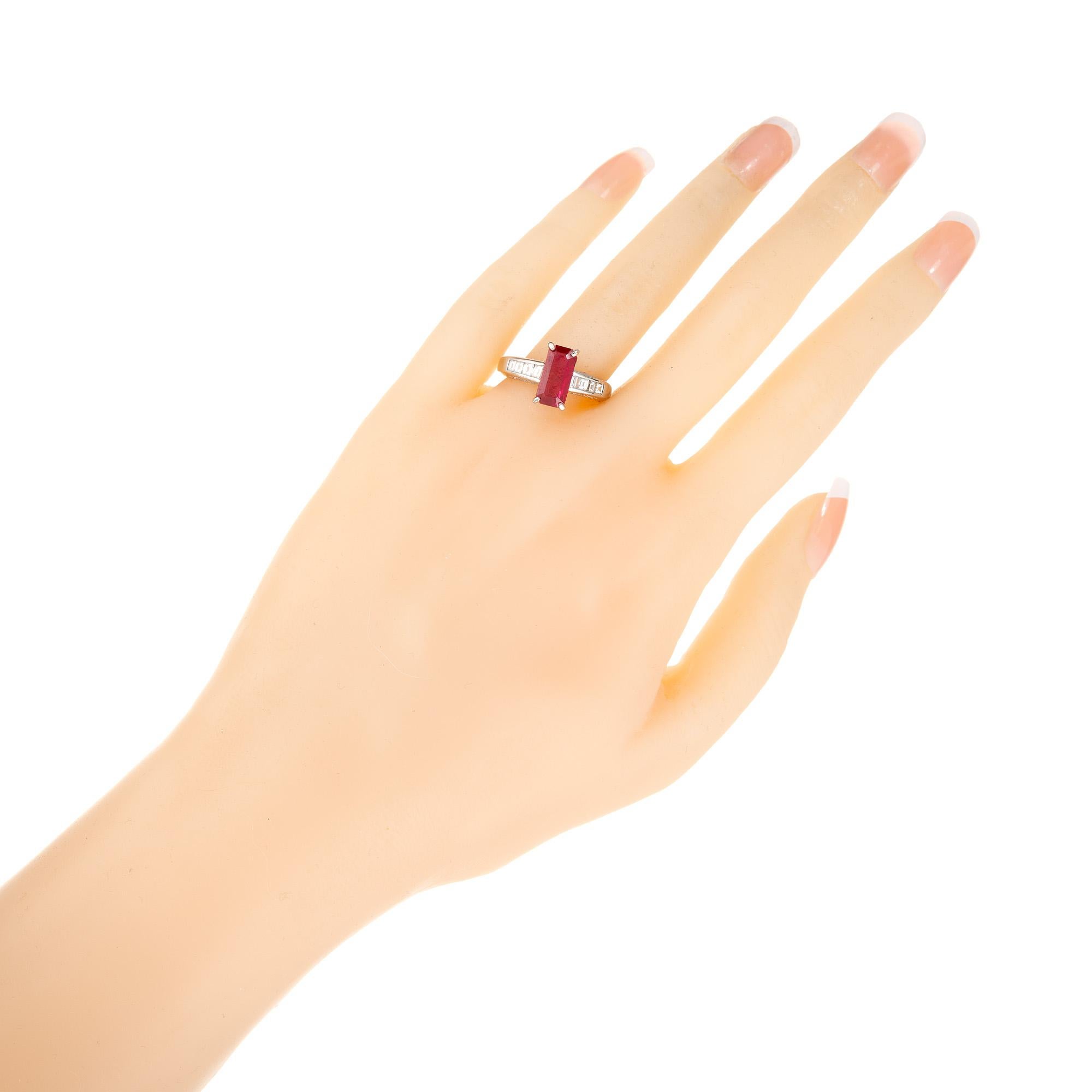 GIA Certified 2.15 Carat Burma Octagonal Ruby Diamond Platinum Engagement Ring For Sale 3