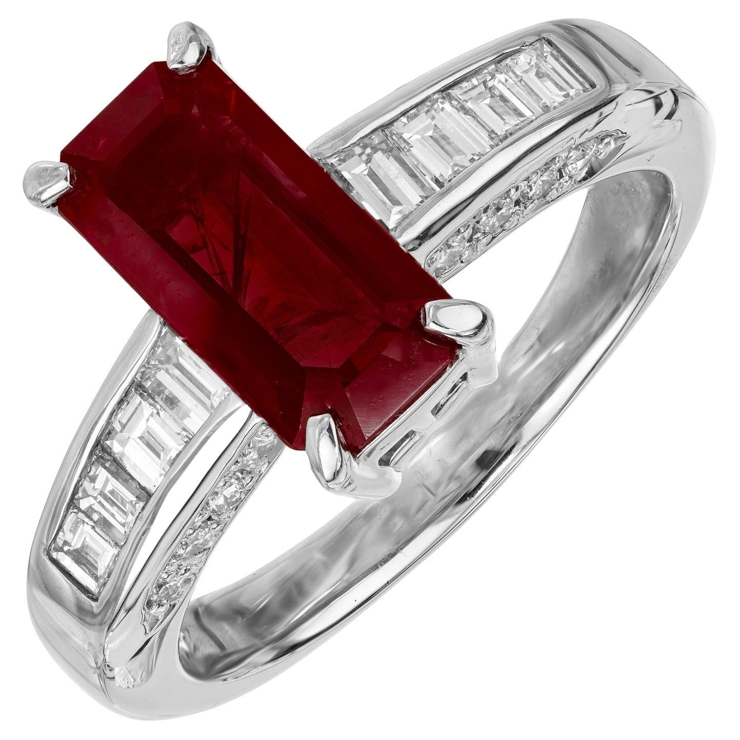 GIA Certified 2.15 Carat Burma Octagonal Ruby Diamond Platinum Engagement Ring For Sale