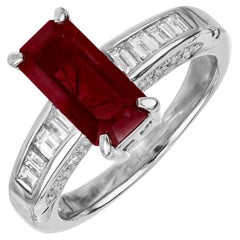 Vintage GIA Certified 2.15 Carat Burma Octagonal Ruby Diamond Platinum Engagement Ring