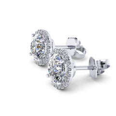 Clous d'oreilles en platine avec halo de diamants de 2,26 carats certifiés GIA