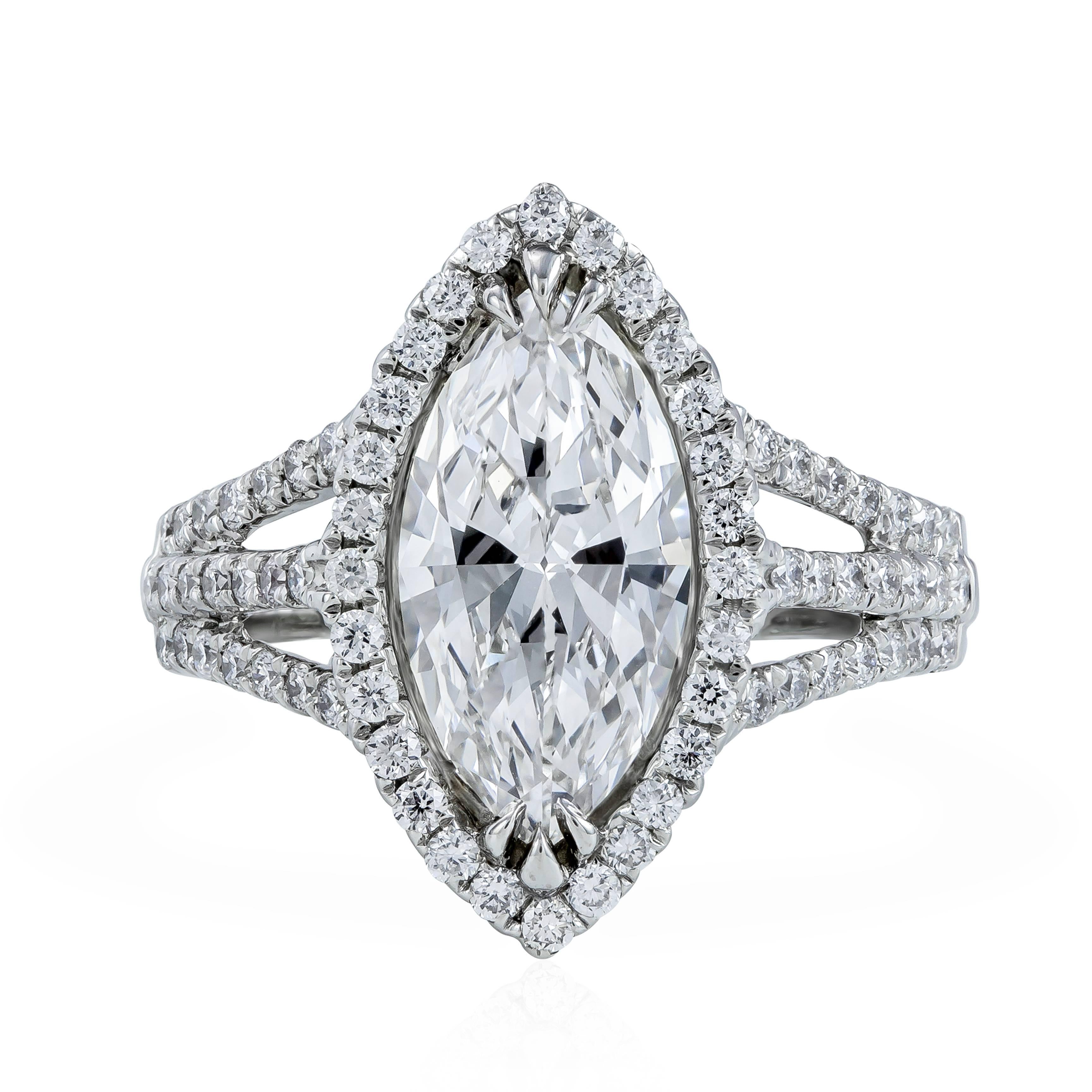 GIA Certified 2.15 Carat Marquise Cut Diamond Halo Engagement Ring