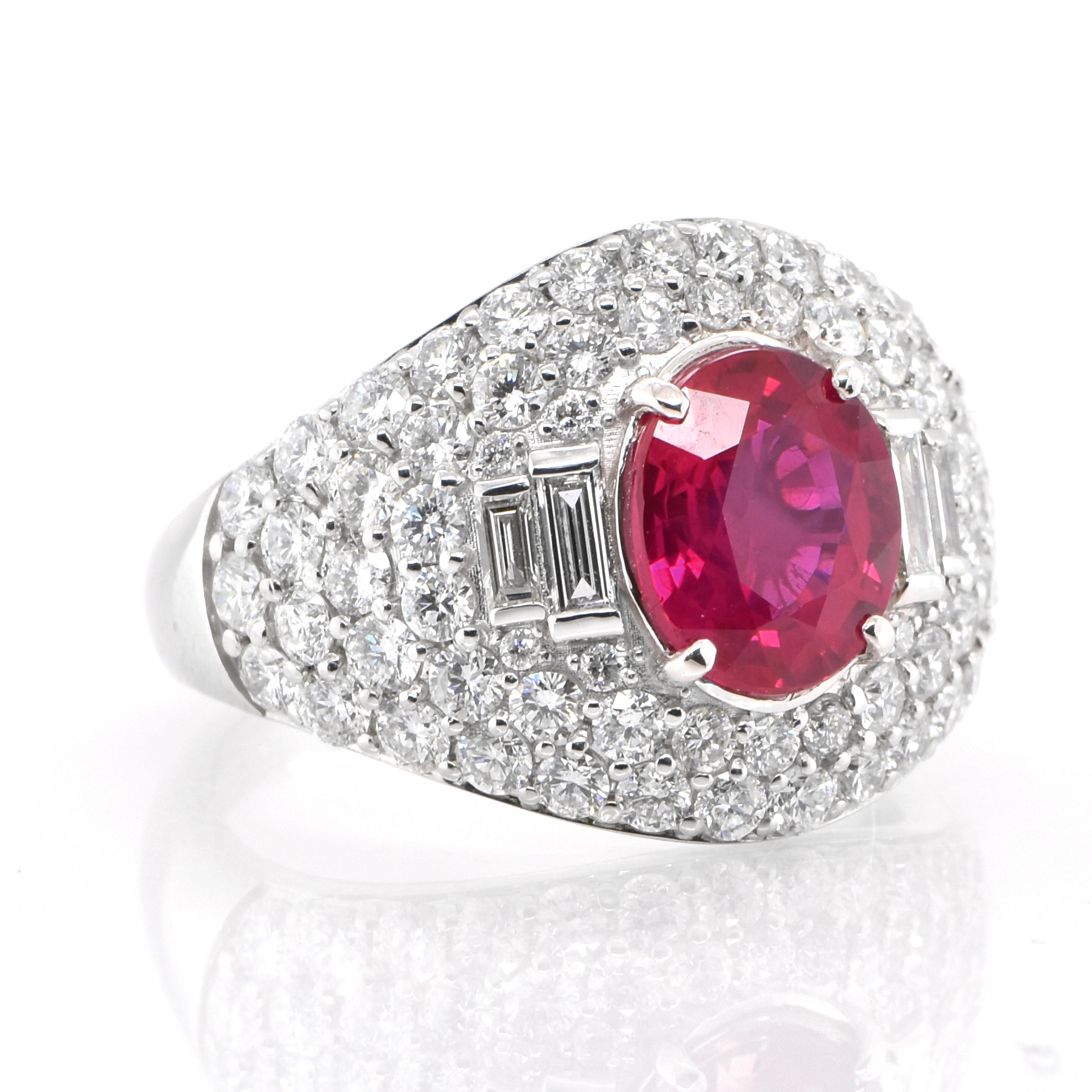Modern GIA Certified 2.15 Carat Natural Burmese Ruby and Diamond Ring Set in Platinum For Sale