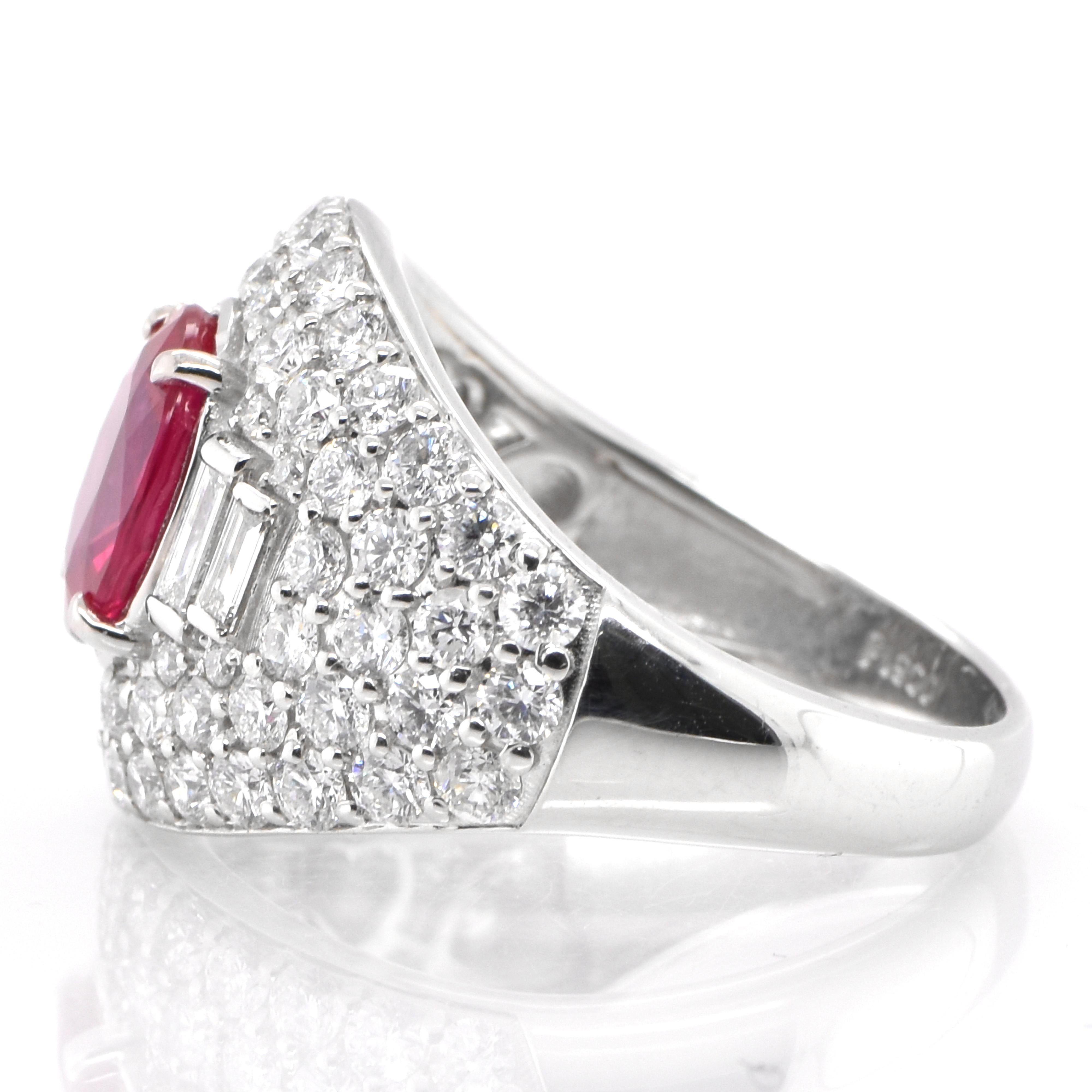 Oval Cut GIA Certified 2.15 Carat Natural Burmese Ruby and Diamond Ring Set in Platinum For Sale