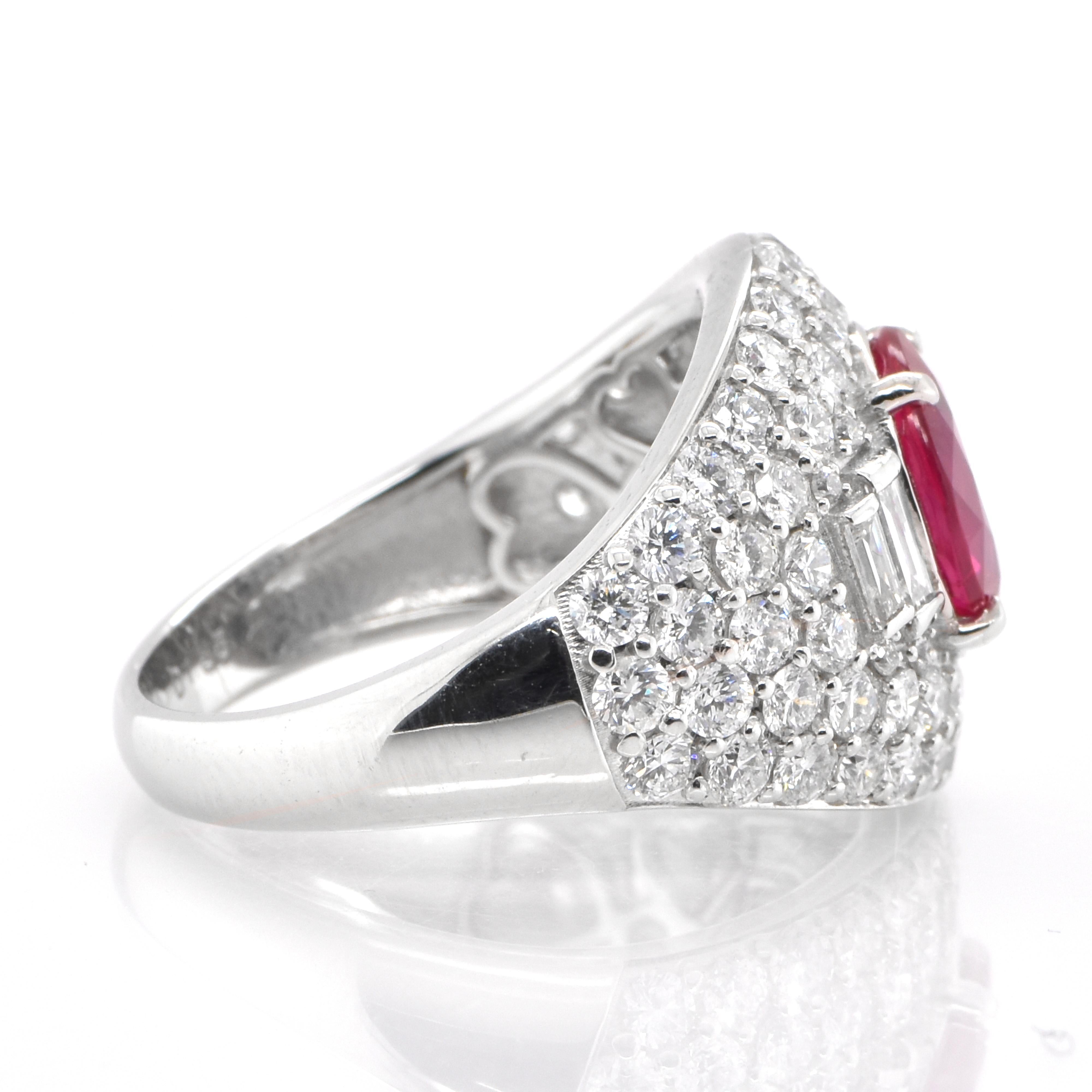 GIA Certified 2.15 Carat Natural Burmese Ruby and Diamond Ring Set in Platinum In New Condition For Sale In Tokyo, JP