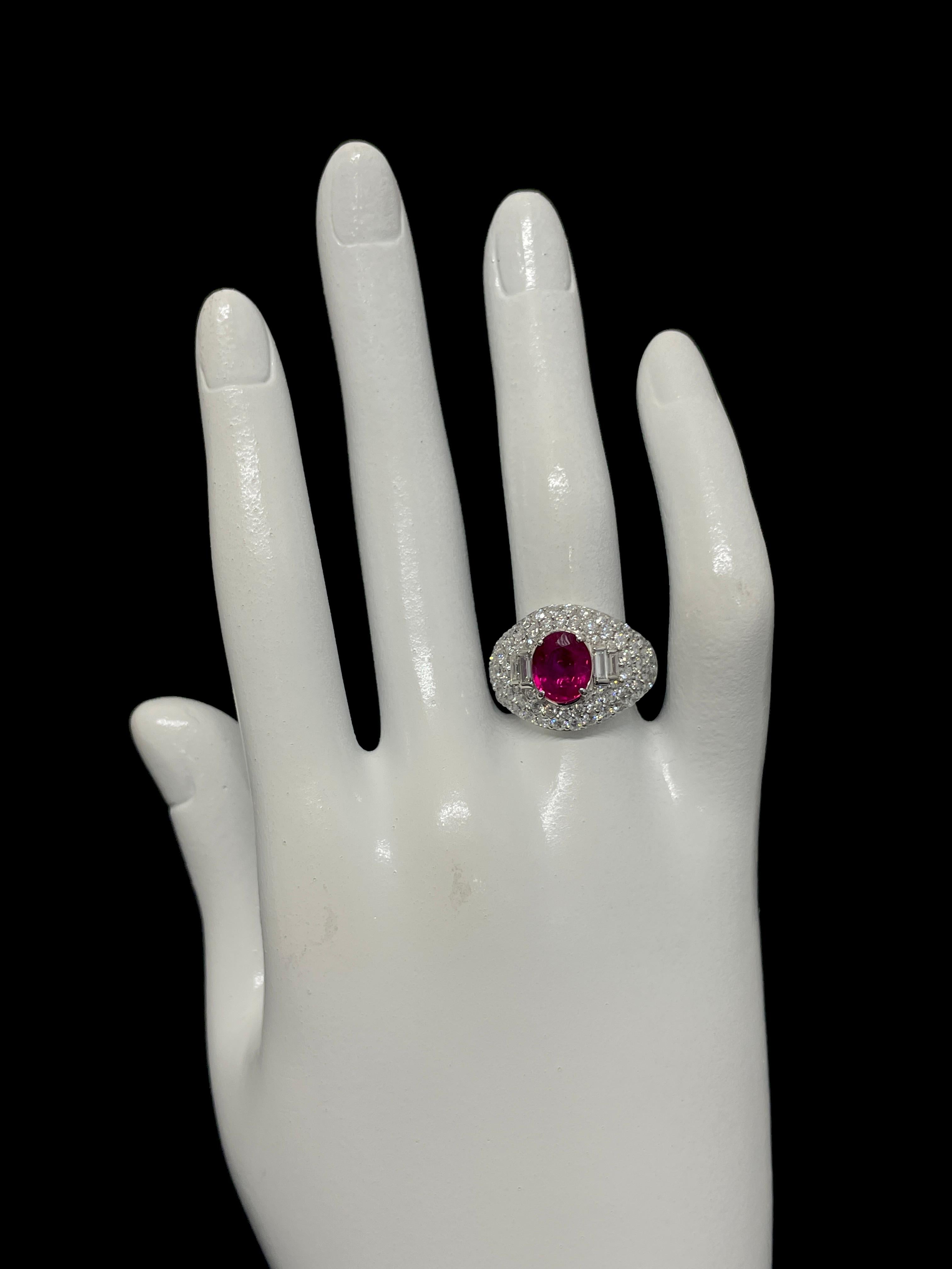 GIA Certified 2.15 Carat Natural Burmese Ruby and Diamond Ring Set in Platinum For Sale 1