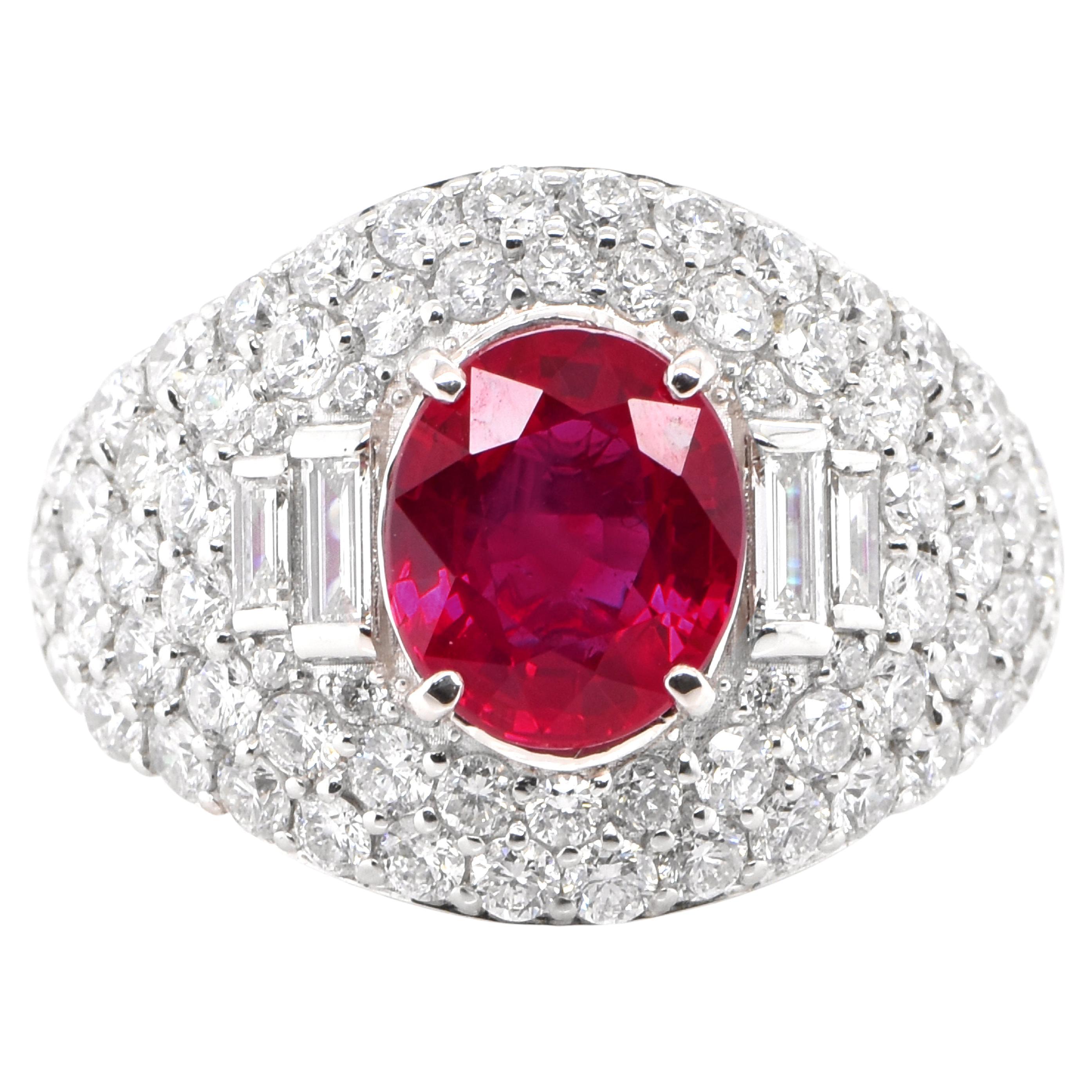 GIA Certified 2.15 Carat Natural Burmese Ruby and Diamond Ring Set in Platinum For Sale