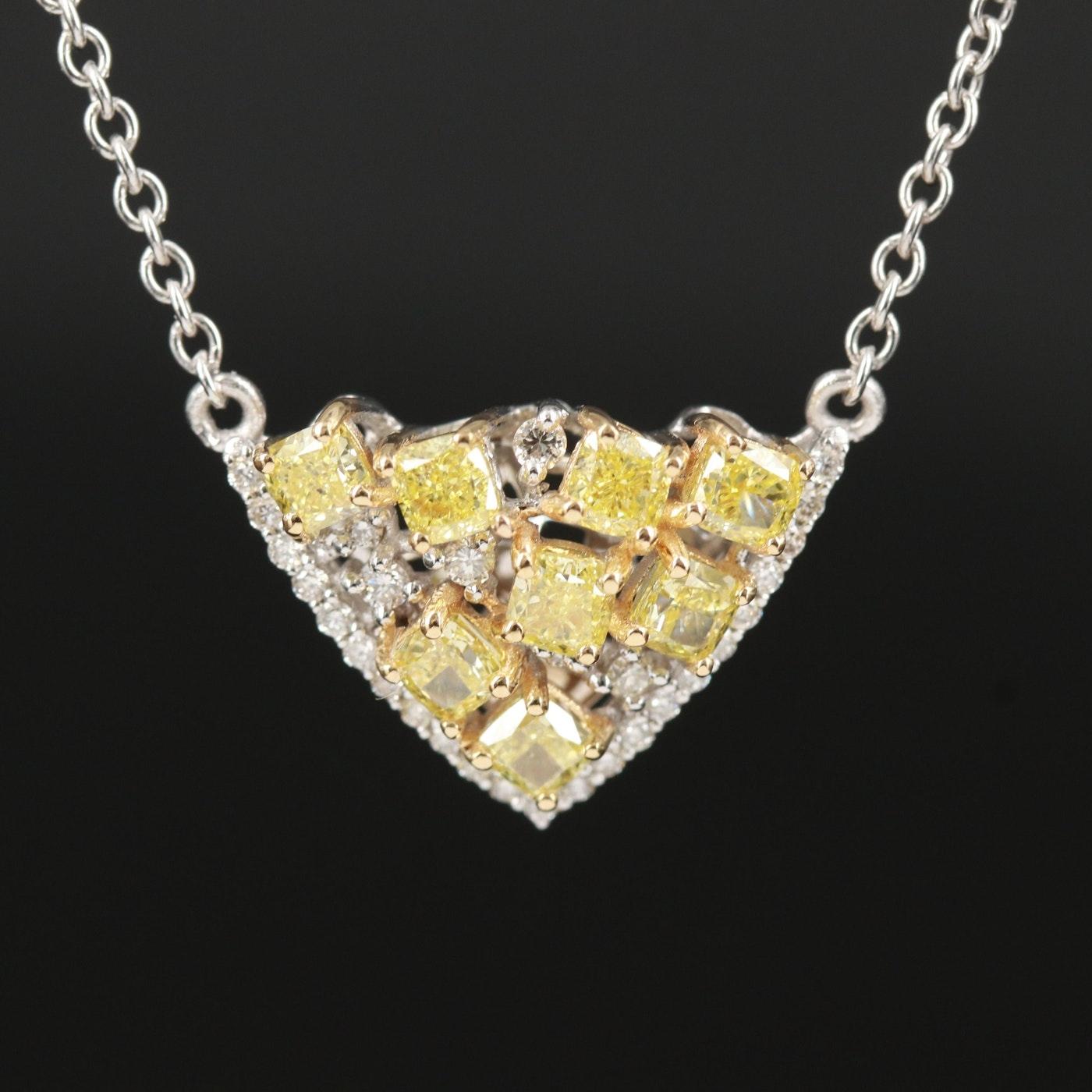 GIA-zertifizierte 2,15 Karat Fancy Diamant-Halskette / 18K Gold (Carréschliff)