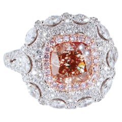 GIA Certified, 2.15ct Natural Fancy Pinkish Brown Cushion cut diamond ring 18KT.