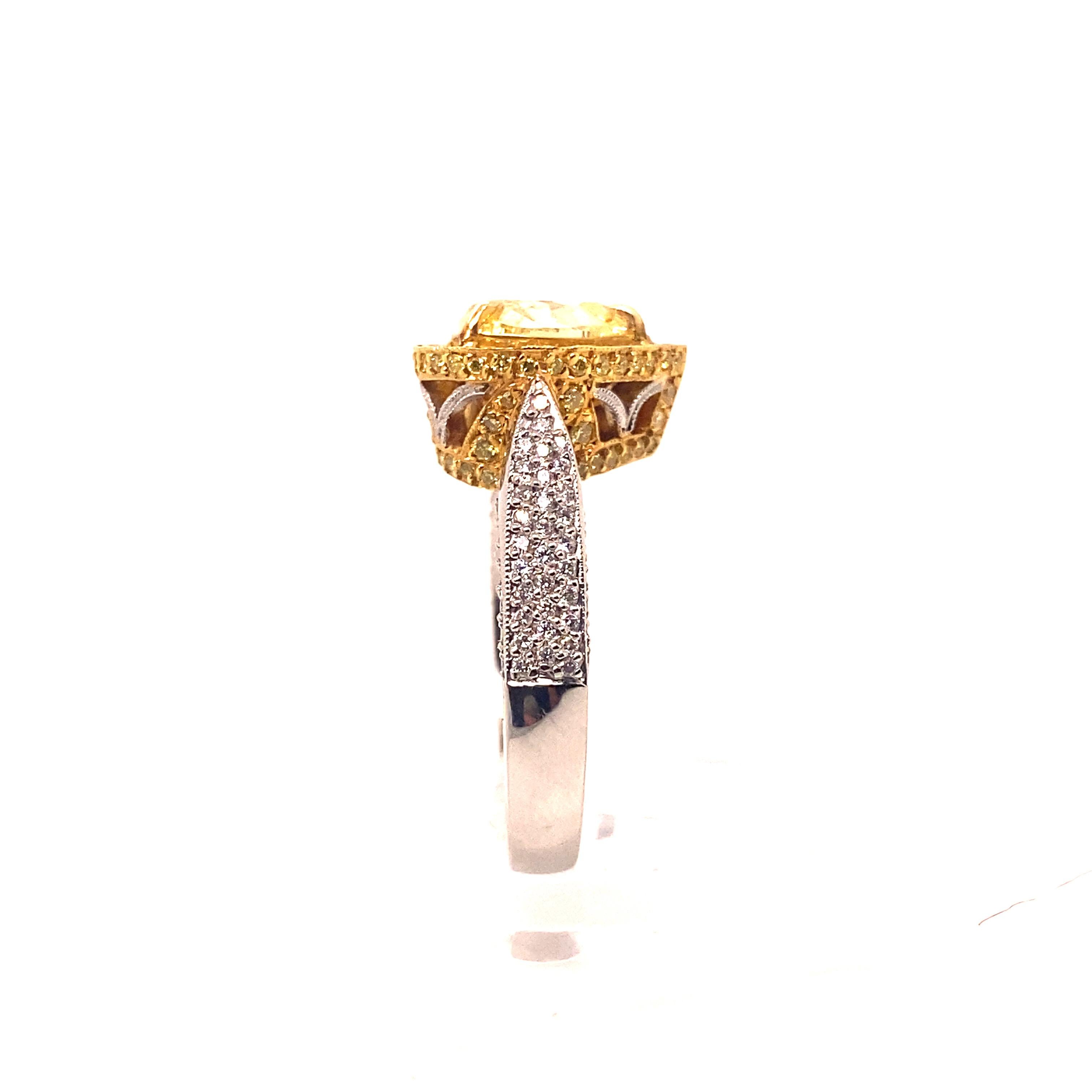 Heart Cut GIA Certified 2.16 Carat Fancy Intense Yellow Diamond Heart Shape Ring For Sale