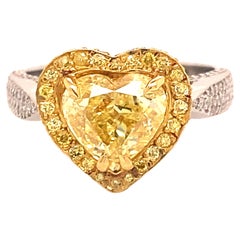 GIA Certified 2.16 Carat Fancy Intense Yellow Diamond Heart Shape Ring