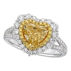 White Gold GIA Certified 2.16 Carat Fancy Yellow Diamond Heart Ring