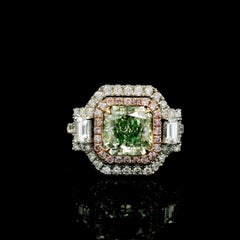 GIA Certified 2.16 Carat Fancy Yellow Green SI2 Clarity Diamond Ring