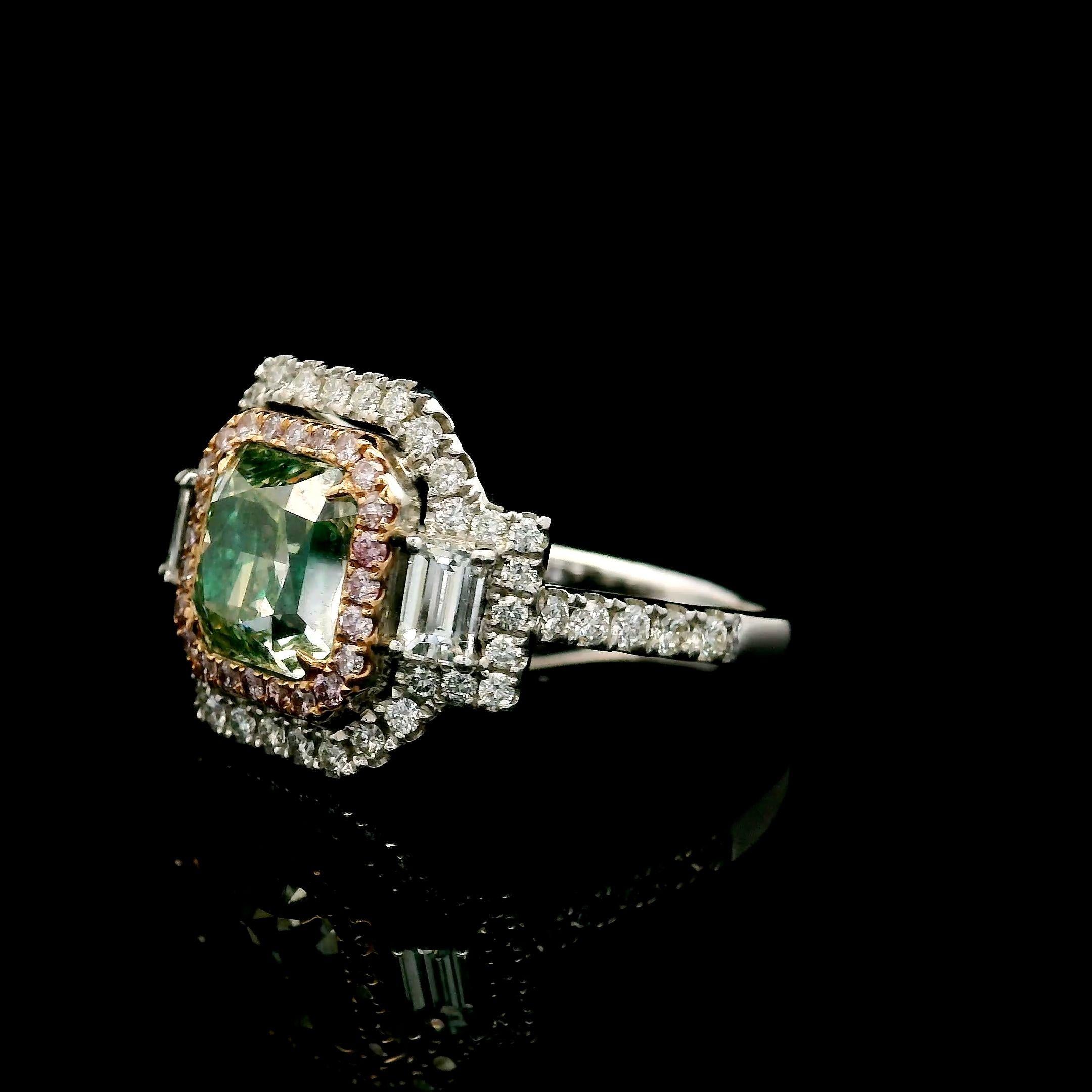 GIA Certified 2.16 Carat Fancy Yellow Green SI2 Clarity Diamond Ring In New Condition For Sale In บางรัก, TH