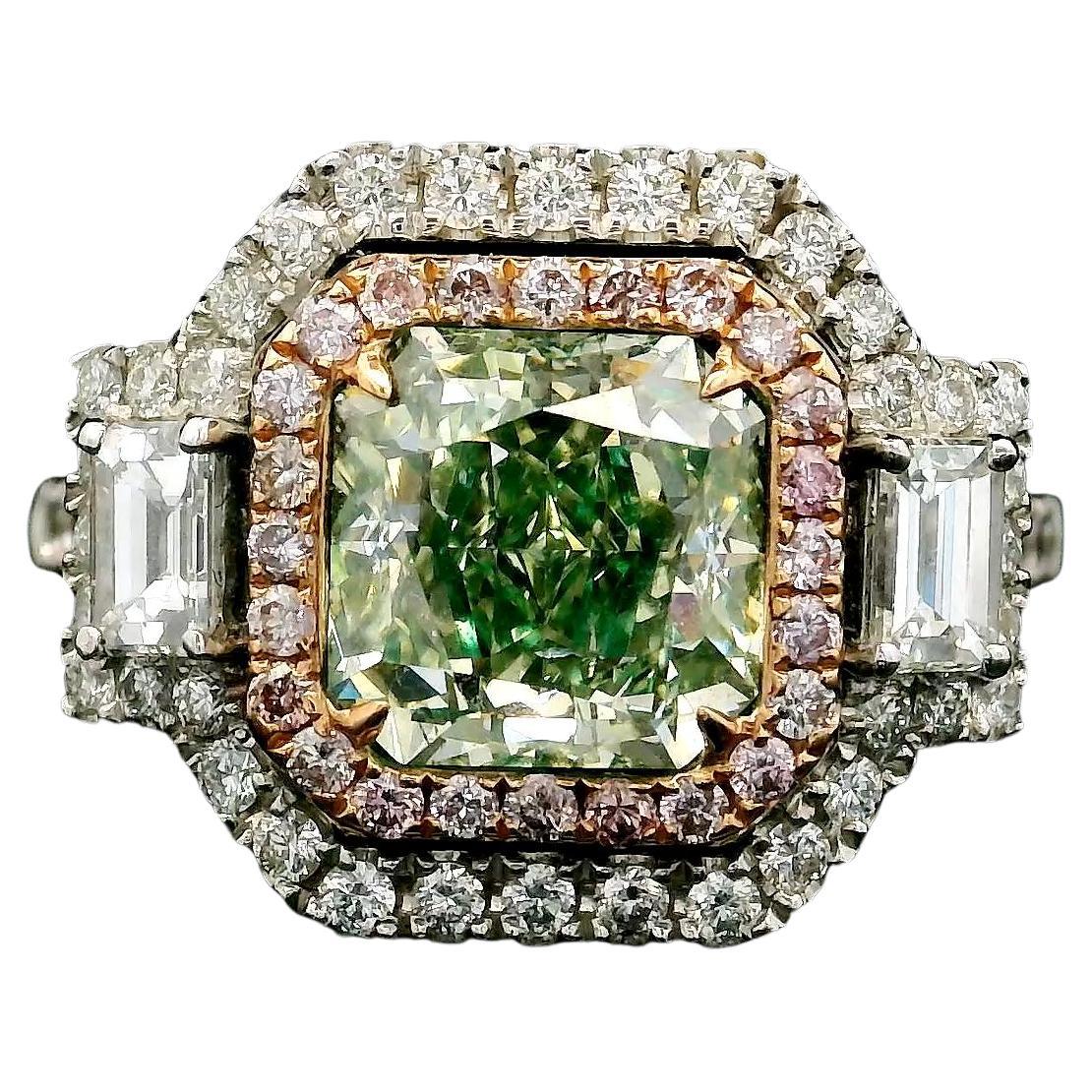 GIA Certified 2.16 Carat Fancy Yellow Green SI2 Clarity Diamond Ring