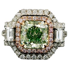GIA Certified 2.16 Carat Fancy Yellow Green SI2 Clarity Diamond Ring