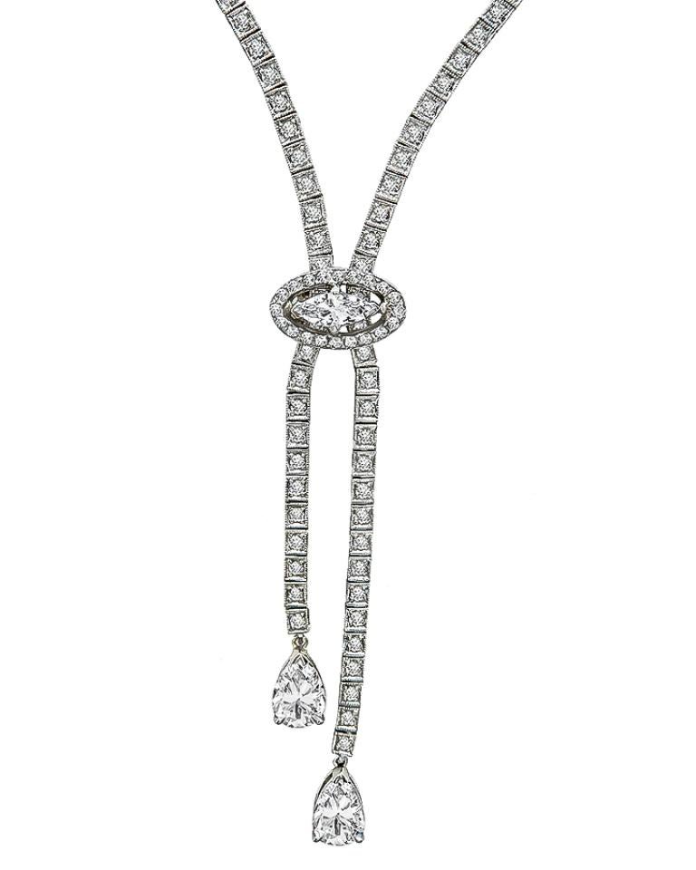 Art Deco GIA Certified 2.16 Carat Pear Shape Diamond Gold Necklace For Sale