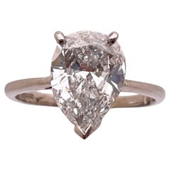 Used GIA Certified 2.16 Carat Pear Shaped Diamond 14K White Gold Engagement Ring 