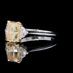 GIA Certified 2.16 Radiant Cut Fancy Yellow Diamond 3 Stone Ring
