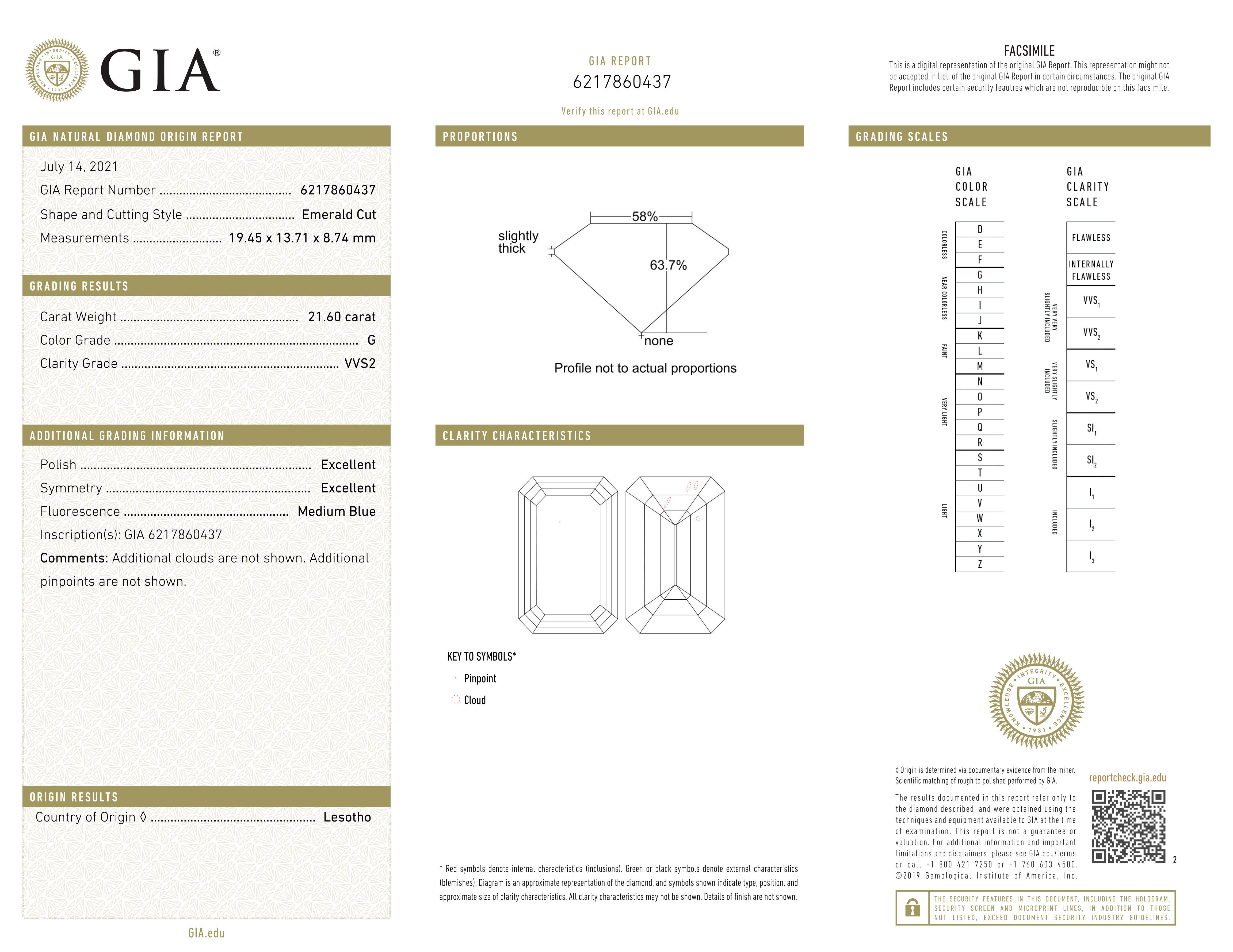 Anello in platino con diamante taglio smeraldo certificato GIA da 21.60 carati In condizioni Nuovo in vendita a Chicago, IL