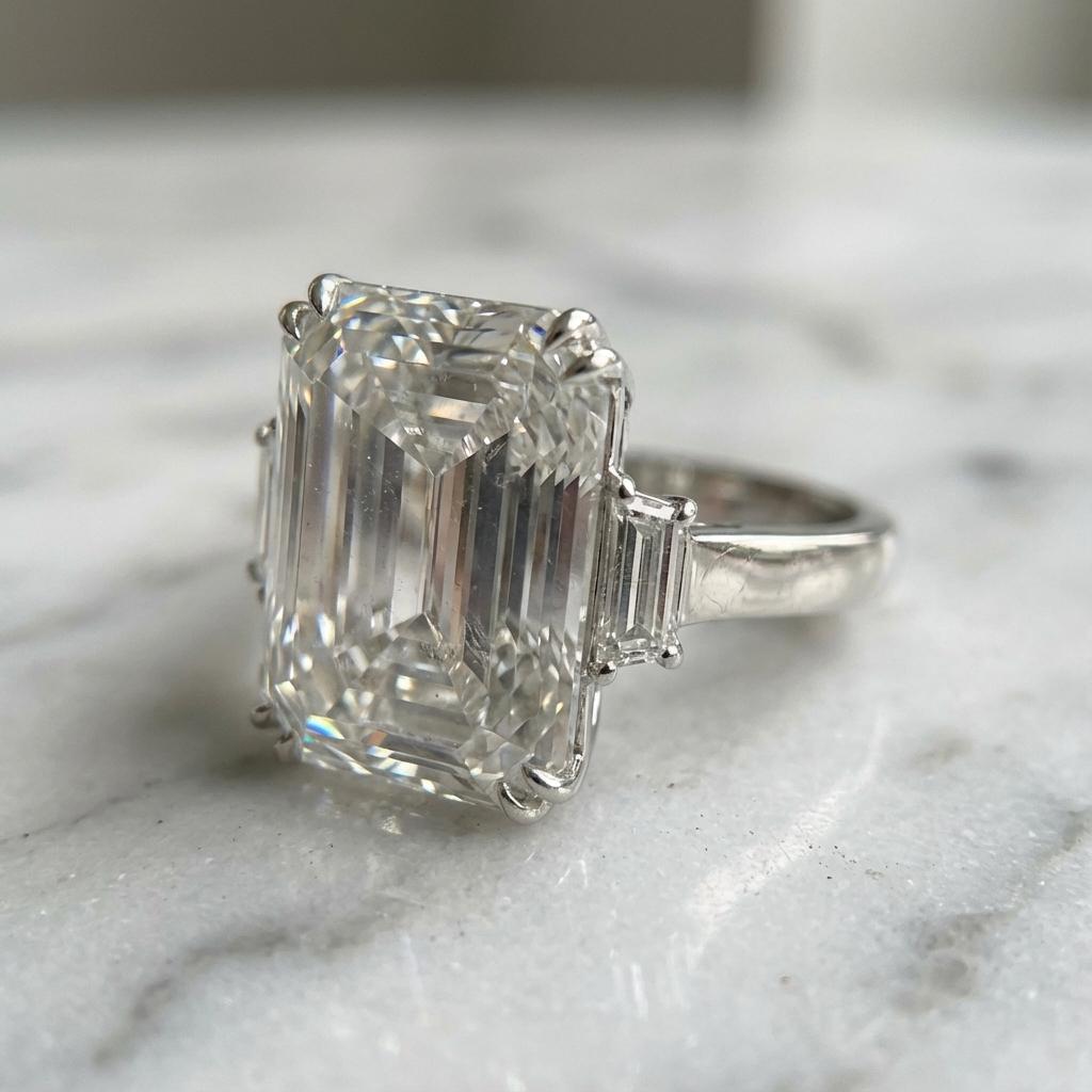 Taglio smeraldo Anello con diamante taglio smeraldo da 21,67 carati certificato GIA in vendita