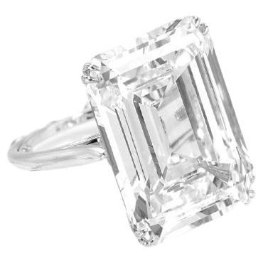Contemporary GIA Certified 21.67 Carat Emerald Cut Diamond Ring For Sale