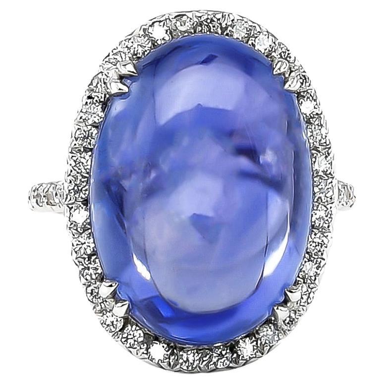 GIA Certified 21.68 Carats Unheated Blue Sapphire Diamond set in 18KW Gold Ring