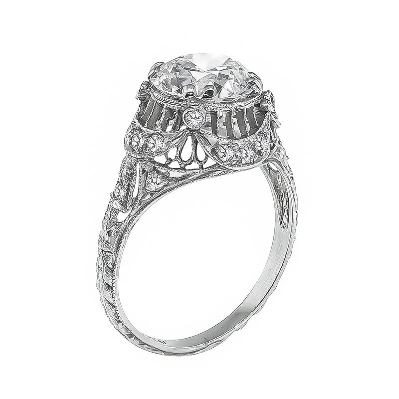 Round Cut GIA Certified 2.16 Carat Diamond Art Deco Engagement Ring