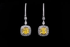 GIA Certified 2.16cttw Fancy Yellow Cushion Diamond Earrings