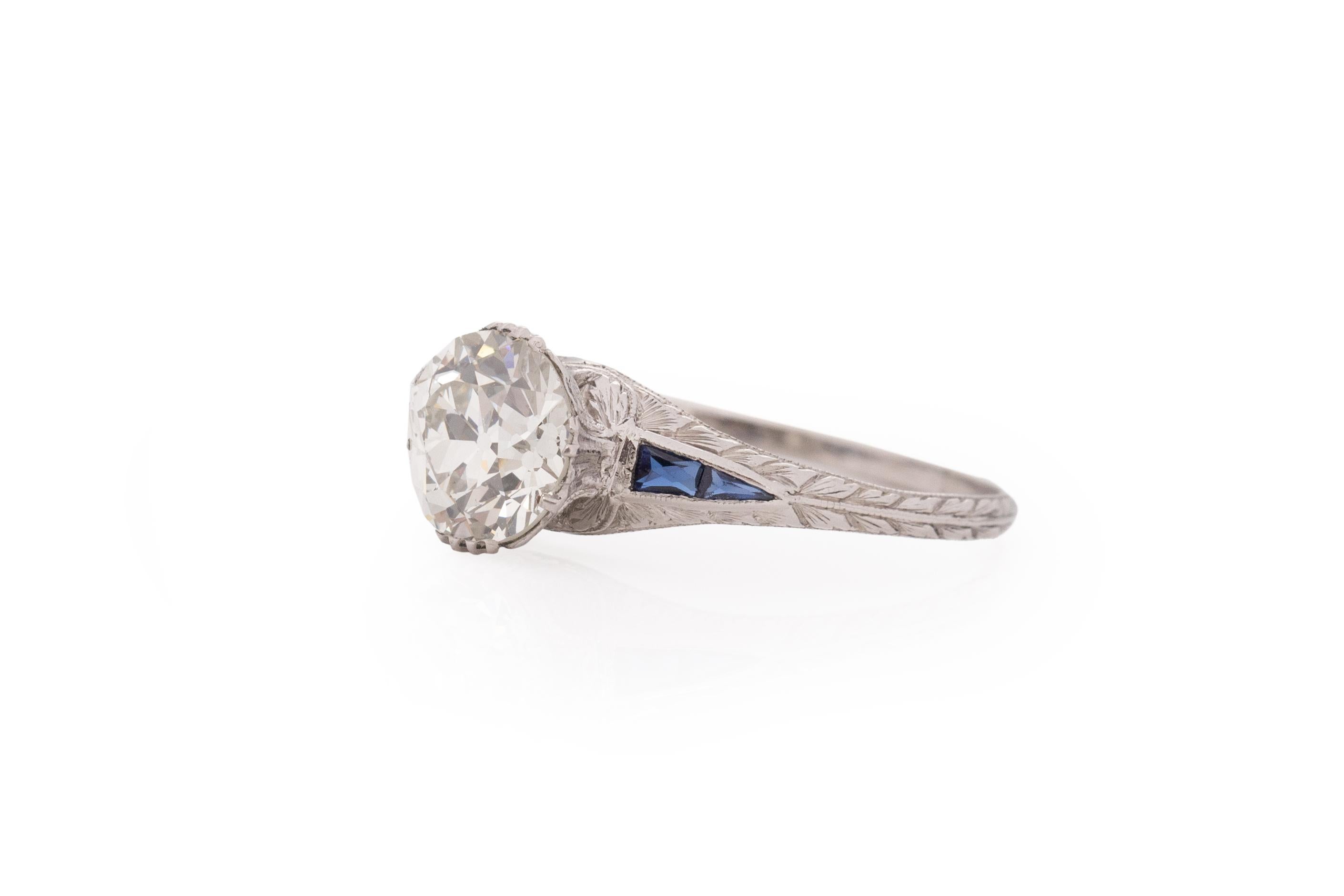 Old European Cut GIA Certified 2.17 Carat Art Deco Diamond Platinum Engagement Ring For Sale
