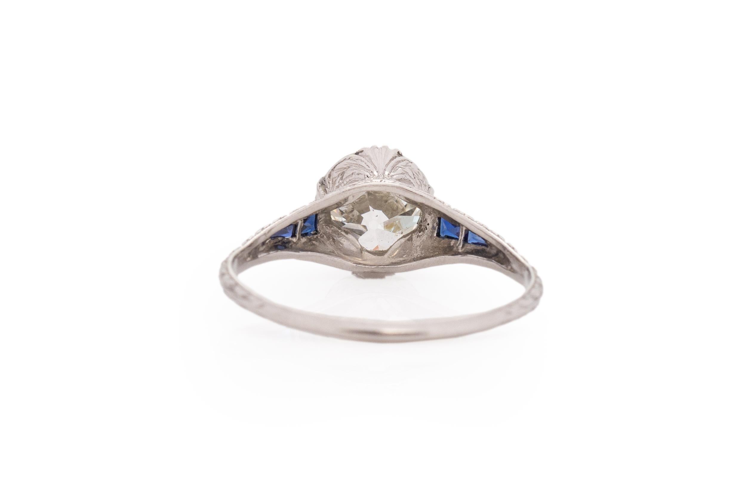 GIA Certified 2.17 Carat Art Deco Diamond Platinum Engagement Ring In Good Condition For Sale In Atlanta, GA