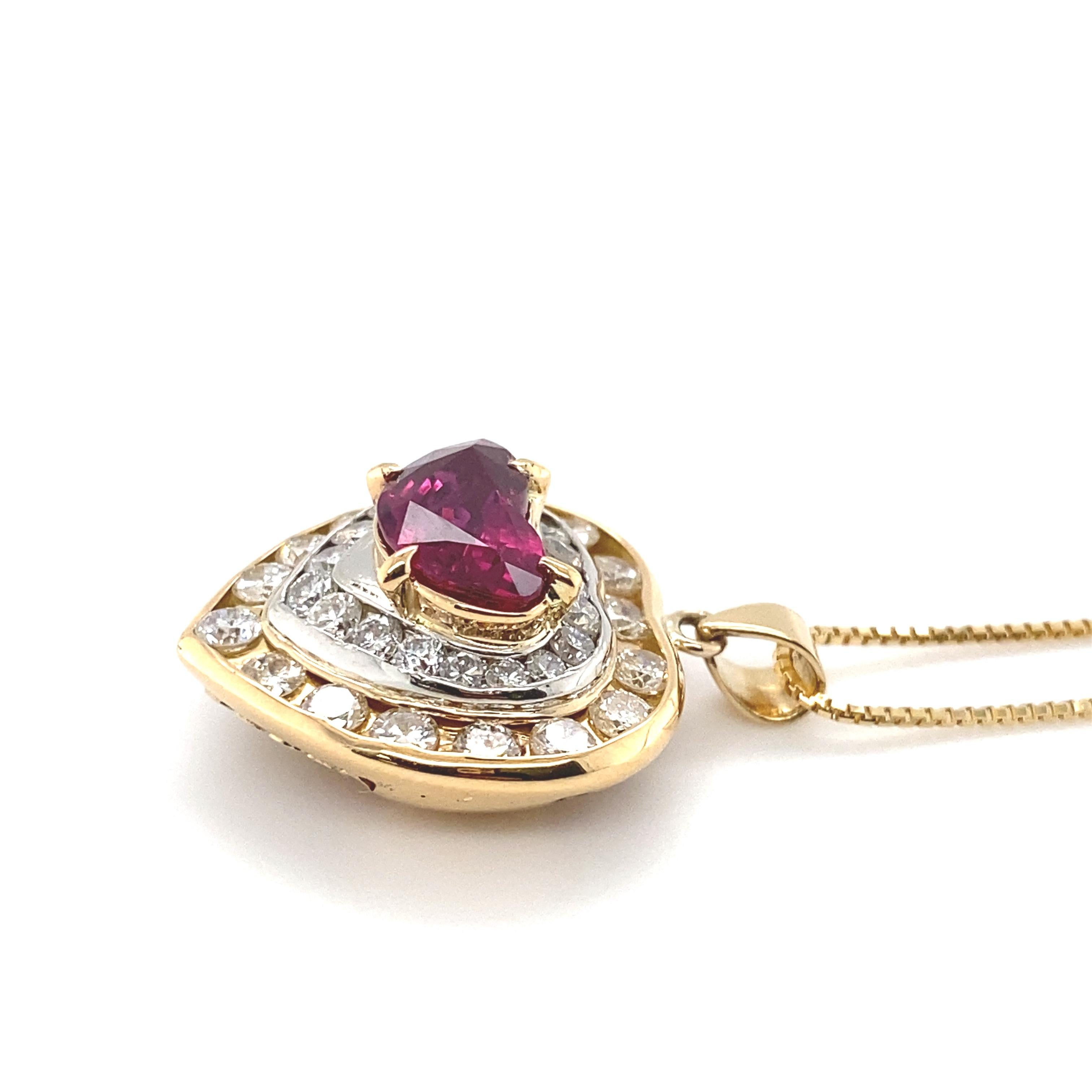 Heart Cut GIA Certified 2.17 Carat Natural Siam Ruby and Diamond Pendant Set in 18K Gold For Sale