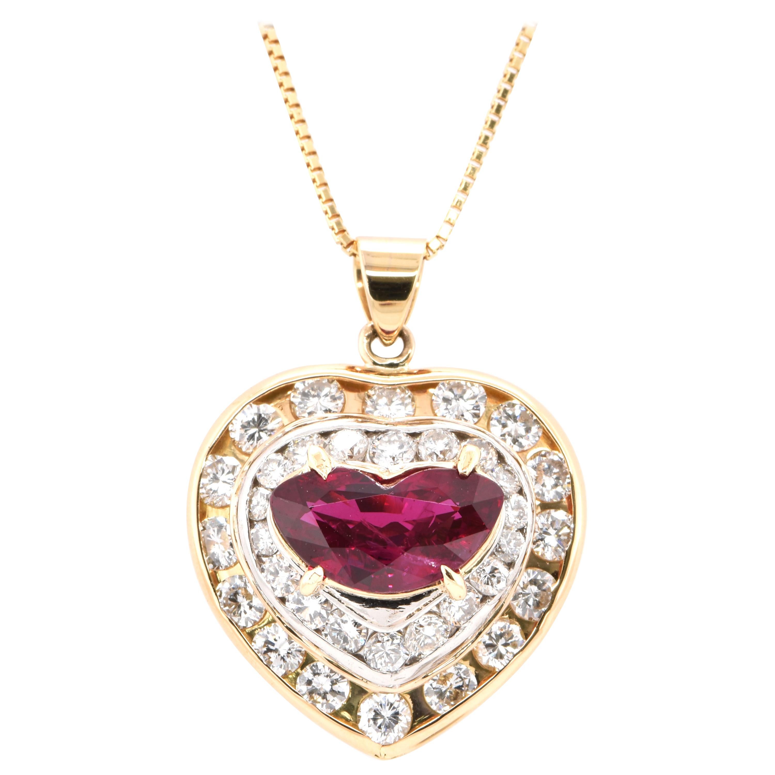 GIA Certified 2.17 Carat Natural Siam Ruby and Diamond Pendant Set in 18K Gold For Sale